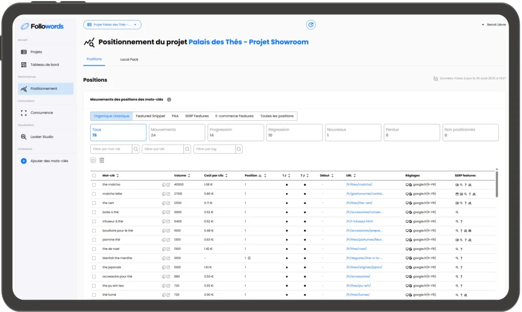 Prévisualisation tableau position Followords