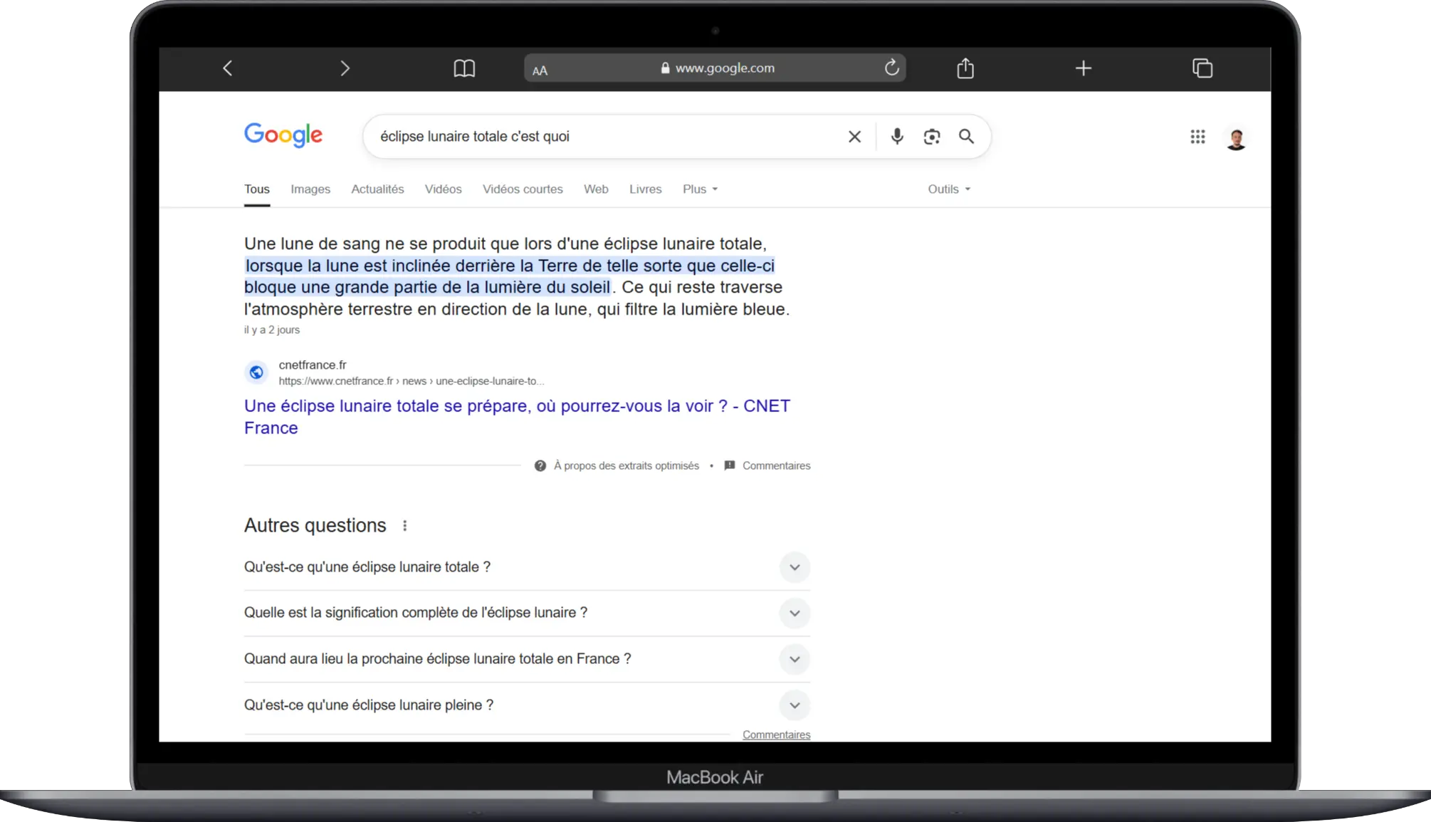 SERP Google avec une position 0