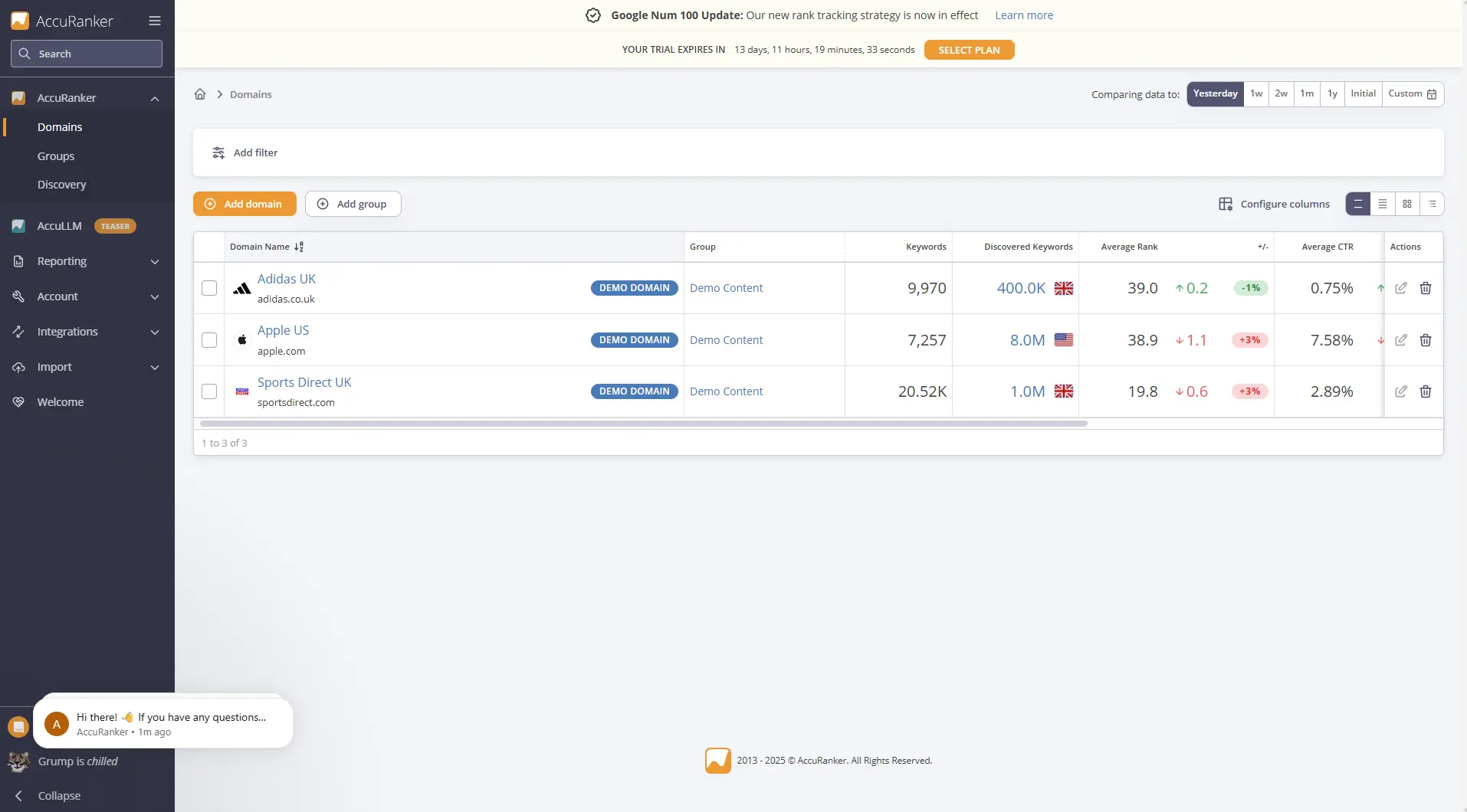 AccuRanker interface