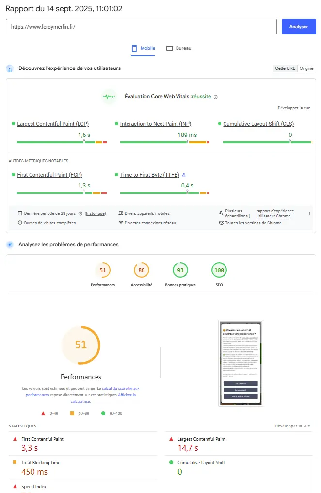 interface Pagespeed Insights