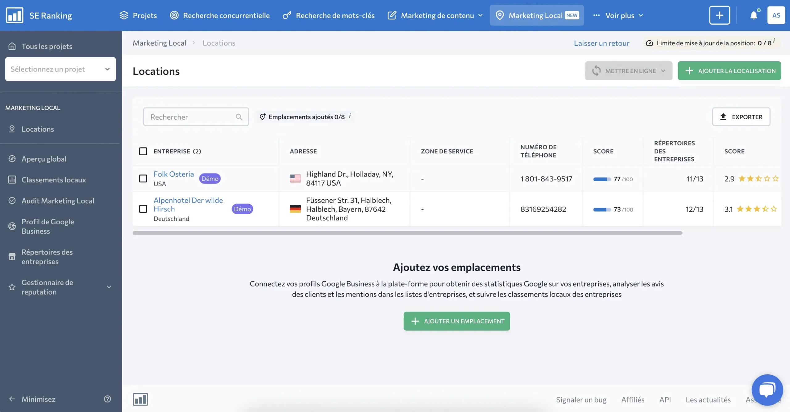 Interface SE Ranking