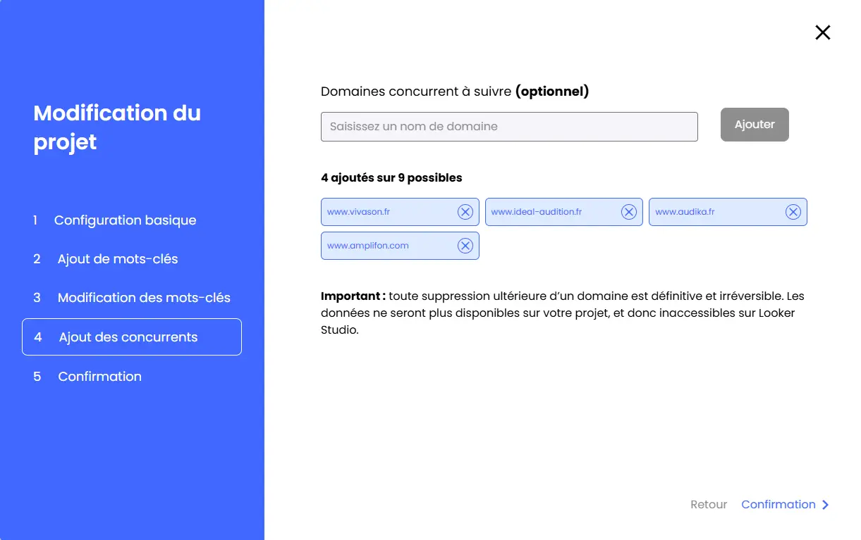 Formulaire Followords d'ajout de concurrents