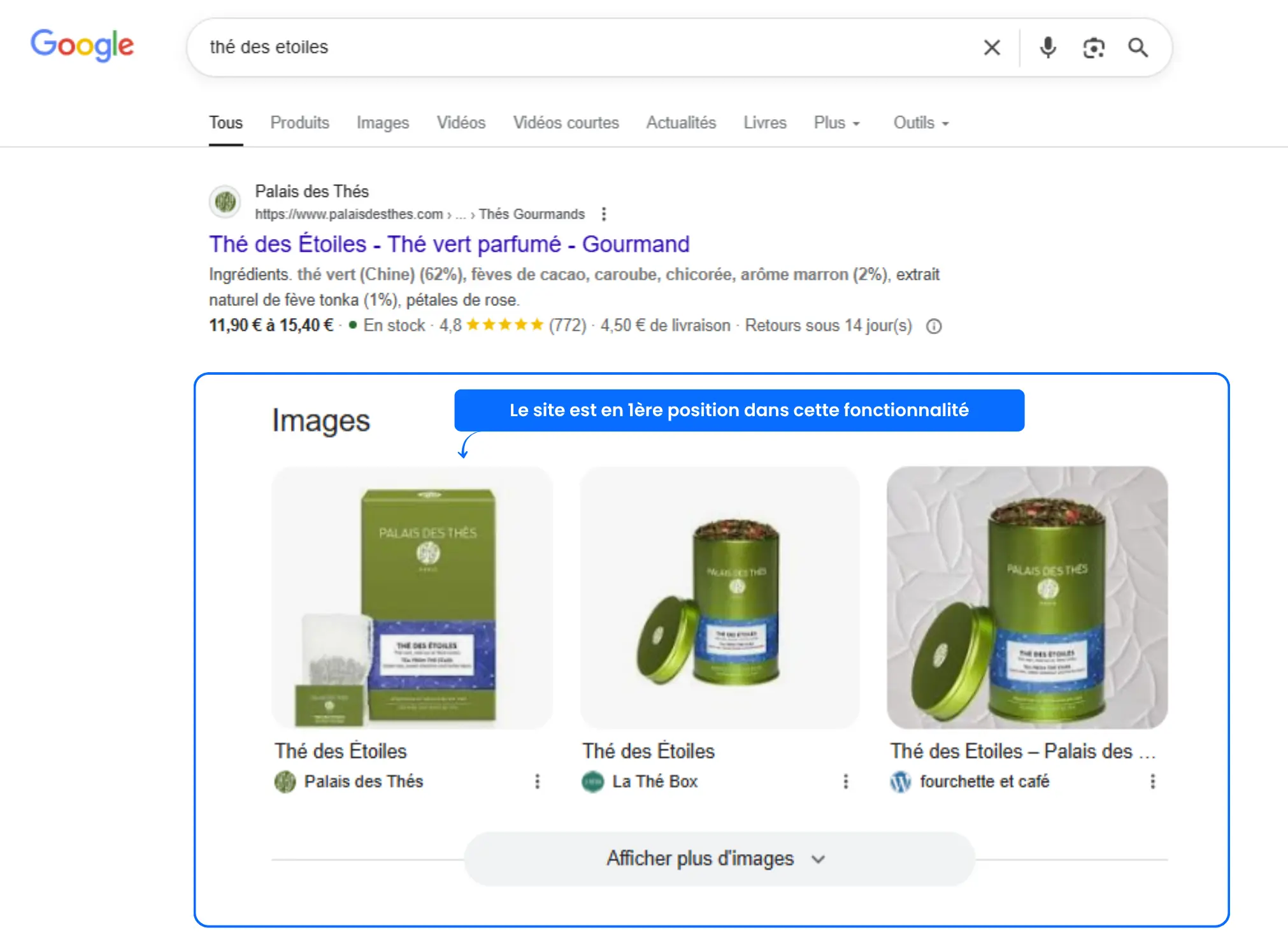 Fonctionnalités SERP Google - Bloc Images