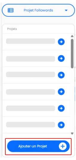 Menu déroulant pour ajouter un projet sur Followords