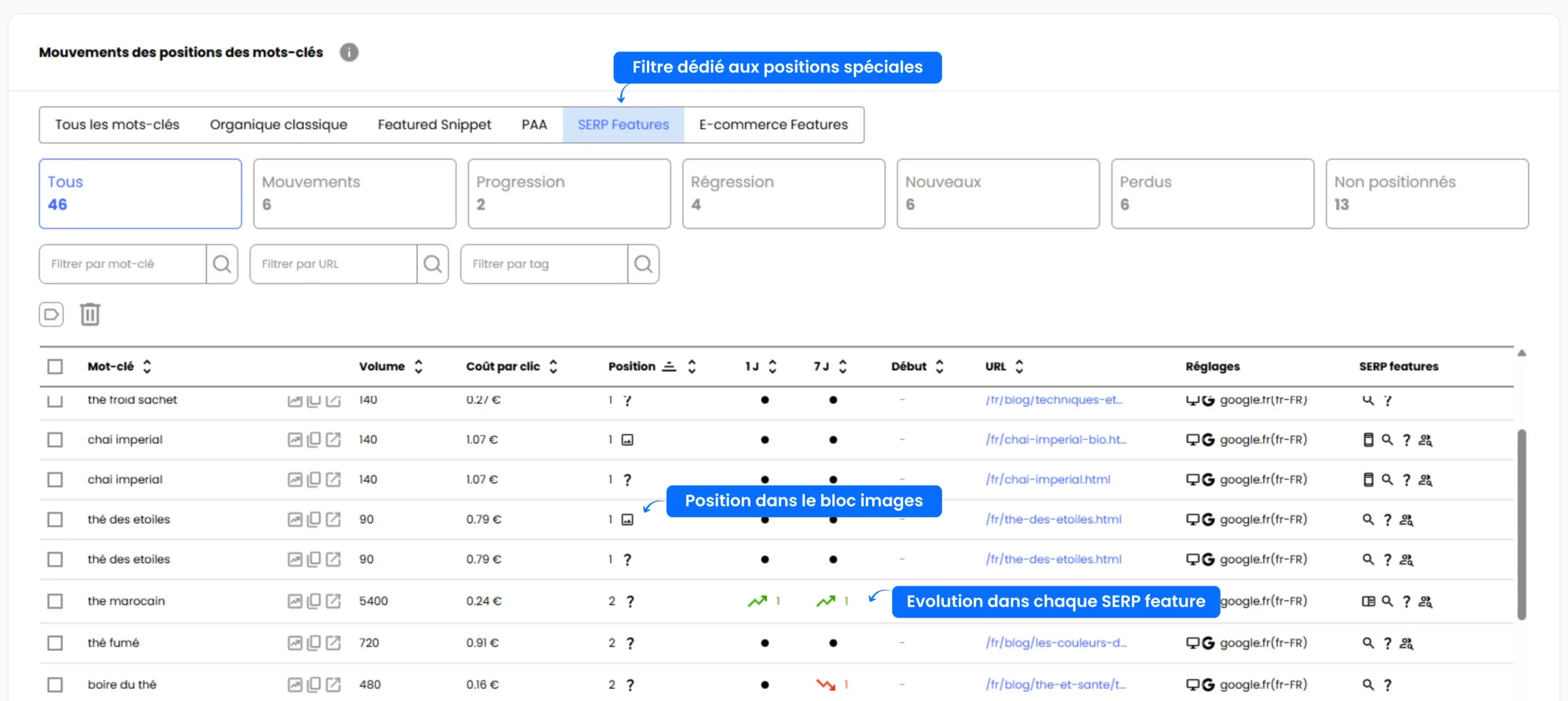 Tableau de suivi de position dédié à Google Images
