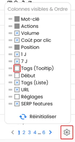 Modale pour afficher ou masquer des colonnes