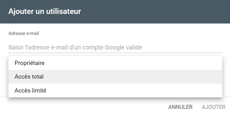 Ajouter utilisateur Google Search Console