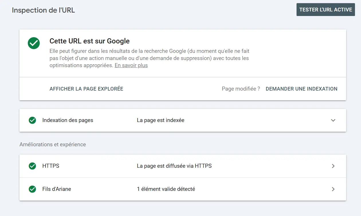 Inspection URL Google Search Console