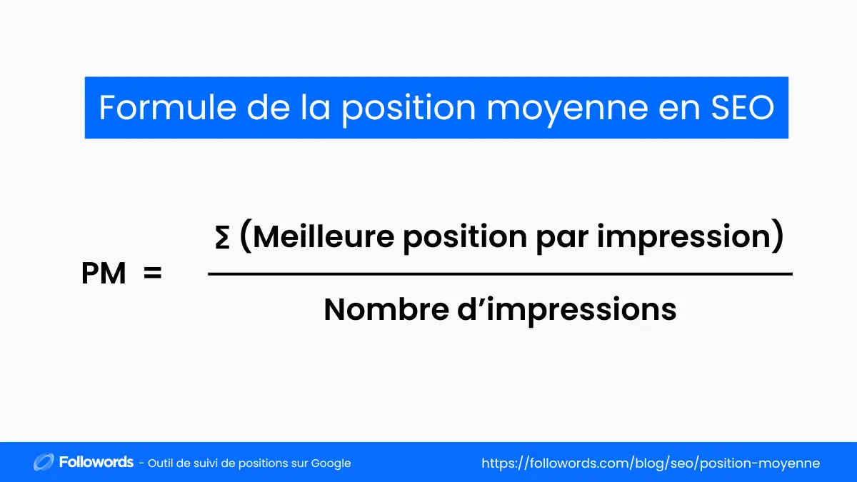 Infographie : Formule de la position moyenne en SEO
