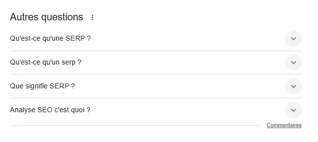 People Also Ask ou Autres questions posées de Google
